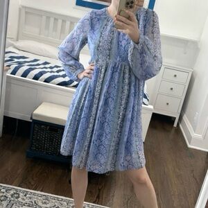 Chic Long Sleeve Blue Patterned Dress
